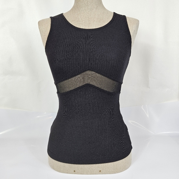 ARIANNE ELMY Ribbed Tank Top Cutout Insert Mesh Panel Women’s XS - Picture 1 of 8